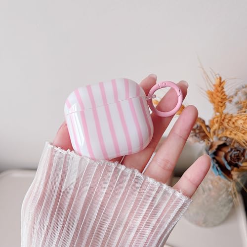 Image of MINSCOSE for AirPods 4 Clear Case,Cute Striped Aesthetic Pattern Design with Girly Keychain Ring,Soft TPU Protective Shockproof Cover with Cleaner Kit for Girls Women for Airpods 4-Pink