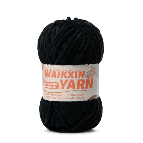 Image of (Black) Super Soft Fuzzy Chenille Chunky Yarn for Crocheting, 100g (87yds) Fluffy Velvet Yarn for Hand Knitting Baby Blankets Weaving Craft