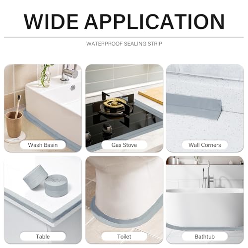 Image of 3 Rolls 10.5 Feet Caulk Tape Toilet Caulking Strip Self Adhesive Bathroom Sealing Peel and Stick Caulk Strip for Bathtub, 1.5 Inches (Grey)
