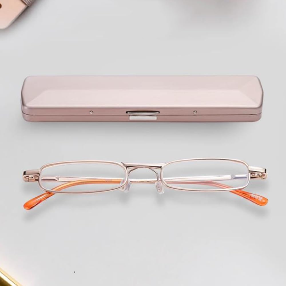 Mini Gafas de Lectura 2.5 Ultraligero Metal Gafas de Lectura Mujeres Moda Lector con Funda de Gafas Ligeras portátiles Gafas de TV Anti Resplandor(+1.0)