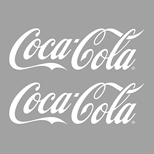 Retro Planet.com - Coca Cola Script Cut Out Vinyl Sticker Set of 2, Coca-Cola Classic Peel and Stick Decals, Fridge, Cooler, Laptop, Car Bumper (11.5 x 3.5 Inch, White)