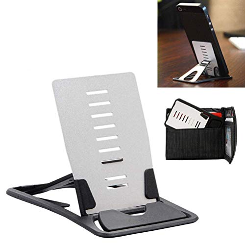 SFASTER Portable Pocket-Sized Phone Desktop Holder Mount Card Type Adjustable Mobile Phone Stand Sturdy Aluminum Alloy Cell Phone Stand Desk Foldable Phone Holder for iPhone Plus Google Samsung Cell