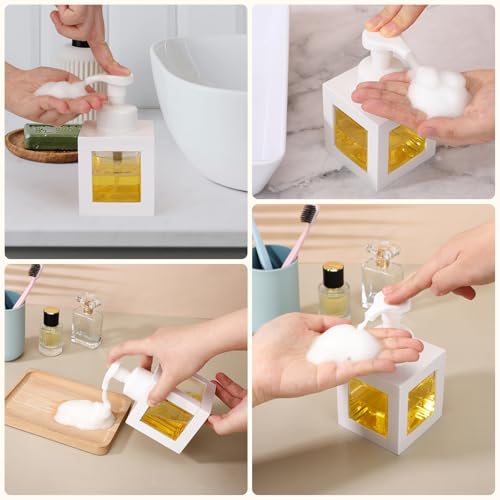 Image of Segbeauty 11.84oz Foaming Soap Dispensers, 2pcs 350ml Refillable Dish Soap Foam Dispenser with Labels for Kitchen Sink, Square Hand Soap Dispenser Pump Bottles Shower Containers for Shampoo Bathroom