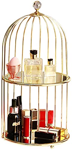 Jorunb Cosmetic Rack Bird Cage Desktop Makeup Organizer Rack Double Tier Cupcake Stand Essence Perfume Lotion Bottle Shelf Skincare Product Organizer (Double Layer)