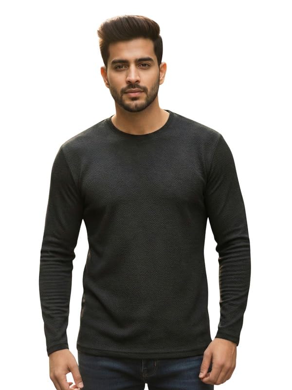 Image of CUBIQ Men's Cotton Blend Solid Slub T-Shirt