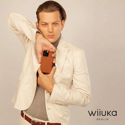 WIIUKA Etui kompatybilne z iPhone 14 Pro, skórzane etui z Niemiec, bardzo cienkie, wysokiej jakości etui na telefon komórkowy, Qi, vintage koniakowy brąz