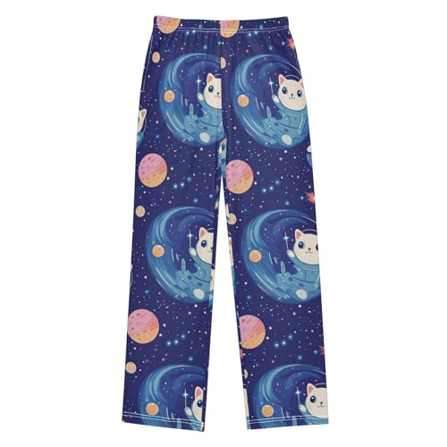 Cute Cats Space Boys Pants Girl Sleep Pants Long Trousers Elastic Waist Lounge Bottoms S
