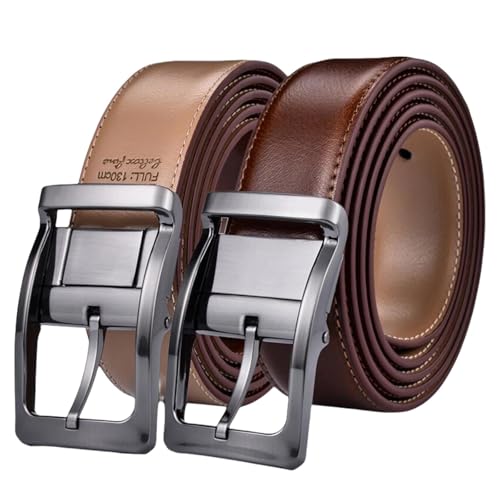 Ceinture réversible en cuir homme avec boucle rotative en métal brossé haut de gamme
