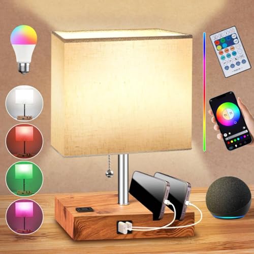 Smart RGB Dimmable Bedside Lamp with Charging Ports