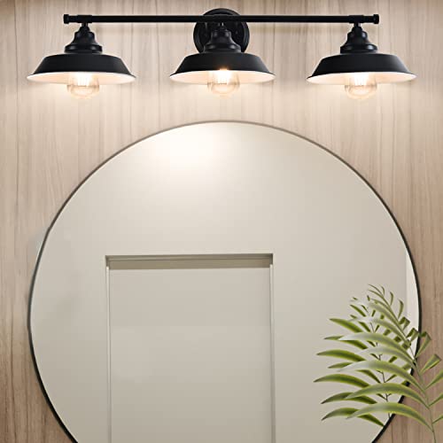LMSOD 3 Lights Bathroom Vanity Light, Black Vintage Industrial Wall Sconce Lighting Fixture Fashion Simplicity Metal Based Black