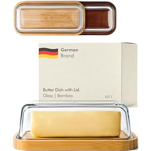 KIVY Glass butter dish with airtight lid that keeps butter soft – For countertop and refrigerator door shelf – Butter tray with lid fridge – Butter holder for counter – Covered butter dishes with lid