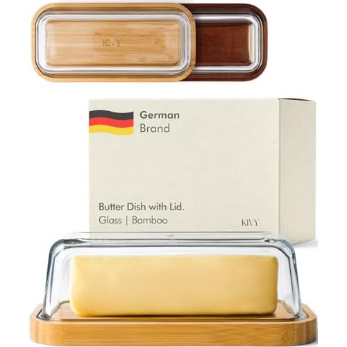 KIVY Glass butter dish with airtight lid that keeps butter soft – For countertop and refrigerator door shelf – Butter tray with lid fridge – Butter holder for counter – Covered butter dishes with lid