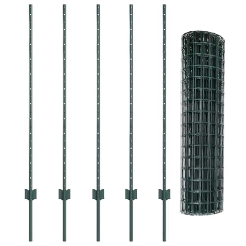 Grüner Gartenzaun mit Pfosten, 1,2 x 10 m, Stahl und PVC, robuste Drahtgeflecht-Einzäunung, ideal für Garten und Terrasse, langlebiger Sichtschutz
