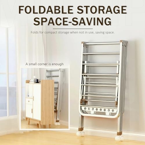 Multi-Functional Stainless Steel Drying Rack, 1.5M Space-Saving Laundry Airer with Shoe Holders, Heavy-Duty Foldable Clothes Rack for Efficient Drying and Organization,1.8 Meter