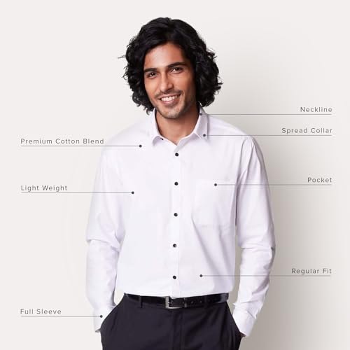 Image of KINGDOM OF WHITE Cotton Blend White Formal Shirt for Men I Breathable Absorbent Fabric I Regular Collar & Full Sleeve Shirt | Regular Fit Office Wear