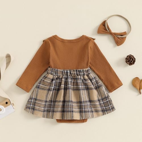 Newborn Baby Girl Clothes Floral Print Ruffle Long Sleeve Romper Dress Infant Fall Winter Outfits Headband3