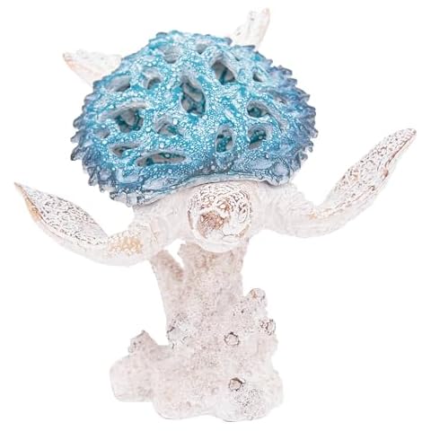 Corner Merchant Aqua Sea Turtle Sculpture Coastal Nautical Tabletop Decor, 8.5 x 7 x 4 Inches Beach House Figurine Room Accent with Coral Reef Base Cover