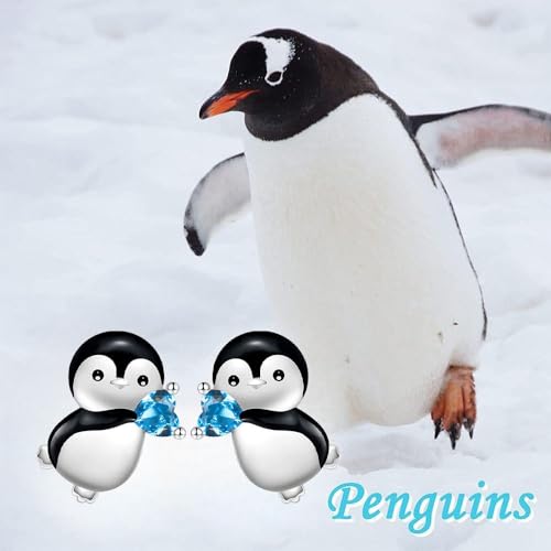 Blue Heart Crystal Penguin Stud Earrings For Women Cute Animal Zircon Pendant Earrings Jewelry3