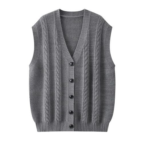 Men’S England Style Stretch Knitted Sweater Vest Slim Fit V-Neck Sleeveless Business Button Down Jumper3