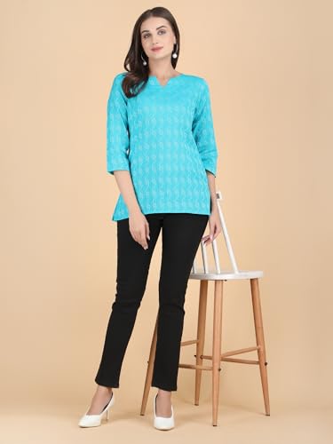 Image of Short Kurta for Women - Pure Cotton Printed Ladies Kurti, Stylish Girls Top, Ethnic Half Kurtas, Tunic Design Woman