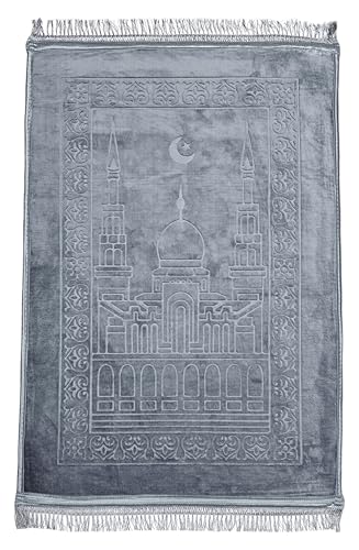 Fabienne Embossed Prayer Mat Anti-Slip Velvet Top Prayer Rug for Men Women Eid Gift Ramadan 80 x 120 cm (Ash Grey)