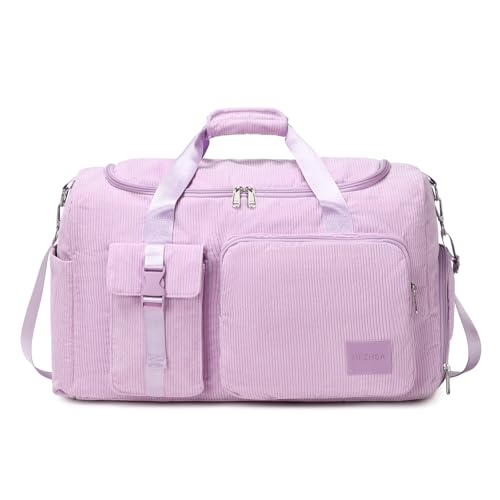 Girls Duffle Bag Woman Corduroy Travel Bag Kids Sports Duffel Bags With Shoe Compartment Wet Pocket (purple)