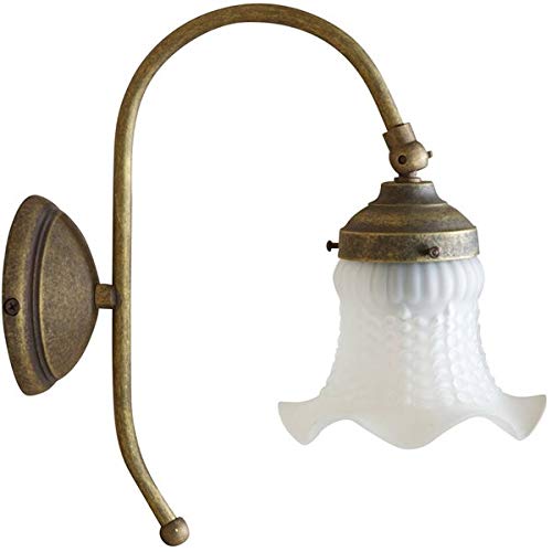 arterameferro Applique da Muro in Ottone Satinato con Paralume Bianco in Vetro Stile Liberty per Interni ed Esterni L23xPR13xH30 cm
