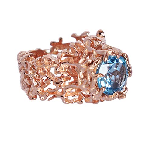 Bague de fiançailles solitaire topaze bleue naturelle or rose argent 925 femme 56