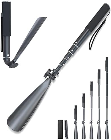 Zeerun Portable Long Metal Shoe Horn 8.5-39“, Telescopic Aluminum Alloy Dressing Aid Stick Long Handle Shoe Horn for Seniors, Men, Women and Kids