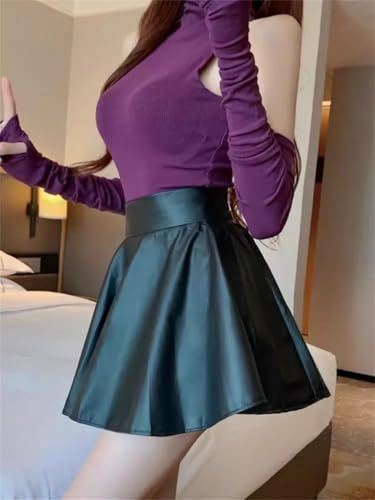 Women Elastic Mini Skirt Faux Leather Skirts4
