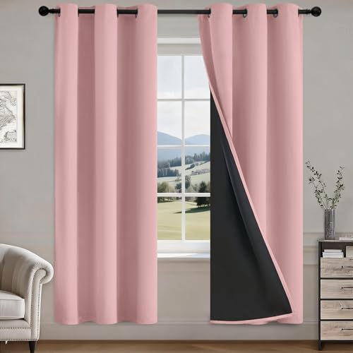 Image of COSVIYA 100% Peach Pink Blackout Curtains for Kids Room 72 Inches Length