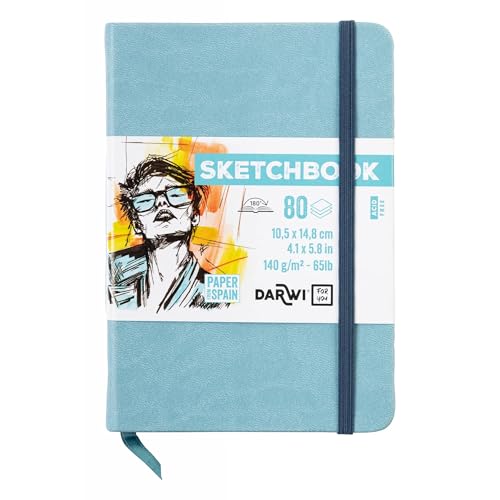Darwi For You DF80010150008C Sketchbook Bleu Pâle A6 140g 80 Feuilles Blanc