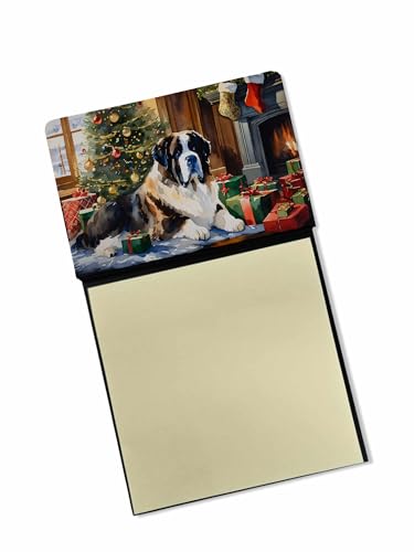 Caroline's Treasures Saint Bernard Cozy Christmas Sticky Note Holder Refillable Dispenser Self-Sticky Note Pads, Memo Pads Blank Desk Accessories