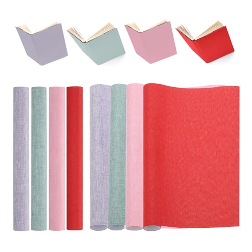 PATIKIL 40x16 Buchbindetuch, 4 Stück Buchumschlag Buchbindereparaturtuch Buchbindetuch für Buchbinden Buchkunst Nähen DIY Handwerk, Rot/Rosa/Lila/Grün