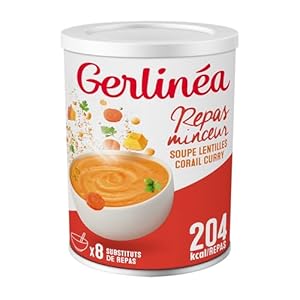 Gerlinéa Soupe Lentilles Corail et Curry – Substituts de repas riche en protéines – Soupe déshydratée – contient 8 repas