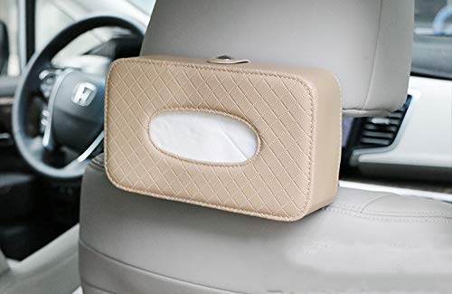 KolorFish Headrest Car Tissue Holder, Rectangular PU Leather Tissue Box Holder (Tissues Included), Beige