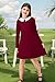 Remimi Girls Dresses Peter Pan Collar School Uniform Dresses Long Sleeve Solid Dress Wine Red 7-8 Years