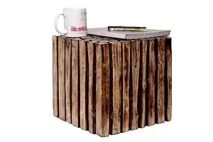 Inception Global myWoodKart Square Wooden Stool Natural Wood Logs Best Used as Bedside Tea Coffee Plants Table for Bedroom Living Room Outdoor Garden Furniture Pre-Assembled - 12x12x12 inch
