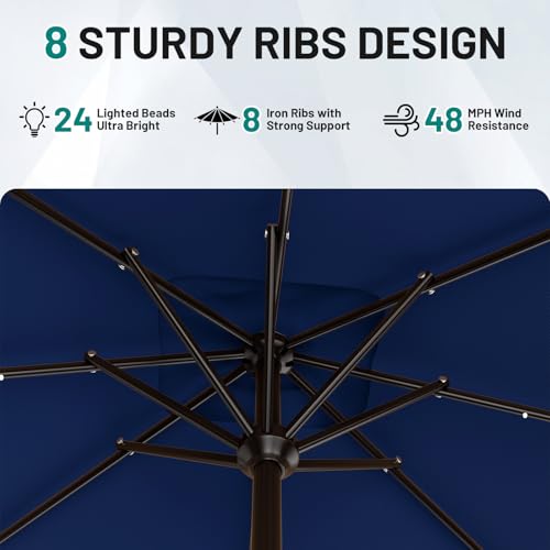 Image of AreShark 8' X 10' Rectangular Patio Umbrella with Solar Lights, Lighted Solar Umbrella with Crank, Outdoor Table Umbrella for Garden, Deck, Backyard, Pool and Beach, Navy