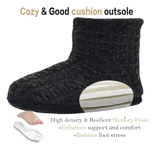 KuaiLu Men's Knitted Slipper Boots, All Black, UK 10 - Image 3