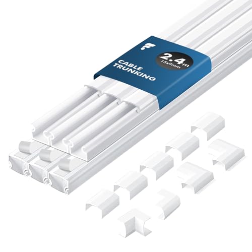 shinfly 2.4m Cable Trunking Kit Self Adhesive Mini Trunking for Electric Cables Cable Cover for Cord Cable Management Wall Raceway Wire Tidy Concealer for TV White 15mm x 9mm (0.4m x 6-pack)