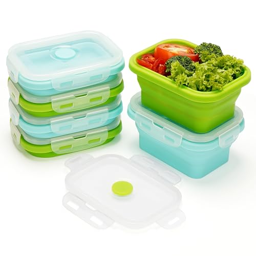 Kurtzy (Lot de 6 Boite Conservation Alimentaire en Silicone avec Couvercle - 350 ml Boites Alimentaires Empilables - Boite Hermetique Alimentaire Sans BPA - Micro-Ondes,...
