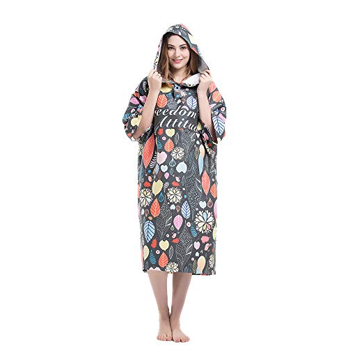 Wetsuit Changing Robe Towel Poncho with Hood Sleeve Pocket for Surfer Swimmer One Size Fit All - Thumbnail 2