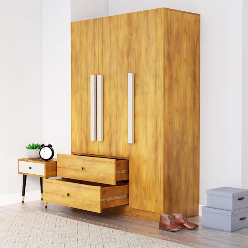 Image of Bniture Wooden Almirah for Clothes, Door for Bedroom, 3 Door Wardrobes with 2 Drawer & Hanging Space (40D x 120W x 180H CM) | 3 Year Warranty (Giant Wood)