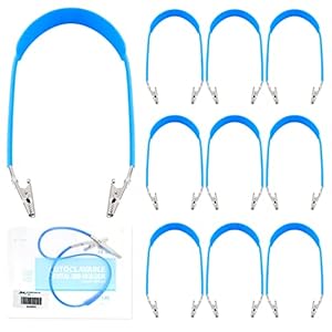 JMU Dental Bib Clips Autoclavable 10 Pcs, Bib Holders Clips Widen Silicone Strap Individually Wrapped Napkin Clips (1 Per Bag, Blue)