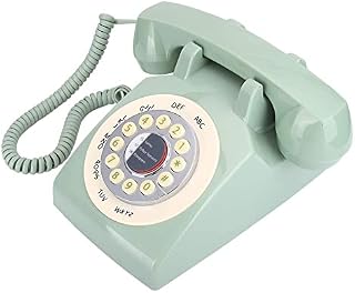 Longzhou Vintage Retro Phone,Vintage Button Telephone Desktop Retro Wired Landline Corded Phone Home Office (Green)