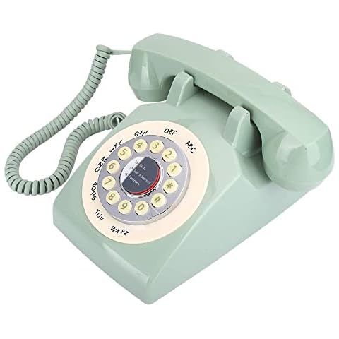 Longzhou Vintage Retro Phone,Vintage Button Telephone Desktop Retro Wired Landline Corded Phone Home Office (Green) Cover