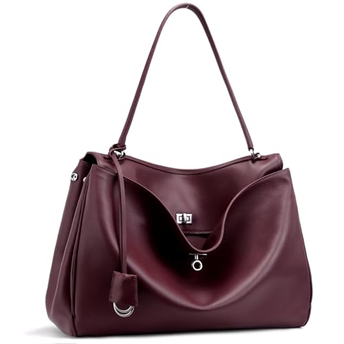 hedexe Genuine Leather Tote Bag for Women: Fashion Shoulder Handbag Ladies Top-handle Satchel Purse for Ladies (X Large Burgundy)