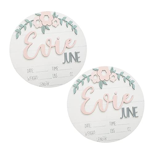 Totority Wooden Baby Announcement Sign Baby Shower Decor Round Baby Milestone Gender Birth Record 2pcs Set