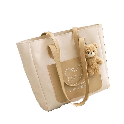 Self Design I AM BEAR CREAM Handbag for Women Ladies Casual Office Travel Shopping Shoulder Carry Bag Daily Use Cream-picture-45